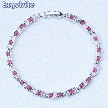 

Lovely Pink Crystal & Cubic Zirconia Silver Color Charm Bracelets Fashion Jewelry For Women Party Bridal Wedding D0021