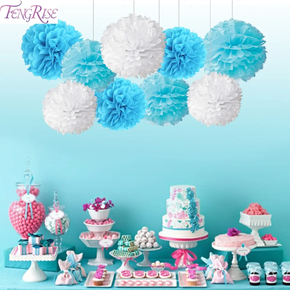 

FENGRISE 9pcs Mixed Tissue Paper Pom Poms Wedding Decorative Flower Balls Party Favors Merry Christmas Home Hanging Decoration