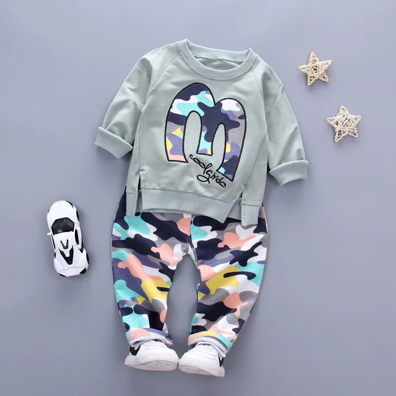 Baby Boy Autumn Clothes Girl Letter M Warm Cotton Clothing Set For Kid Camouflage Jackets Pant 2pcs Fashion Children Sports Suit - Цвет: AX Mzi green