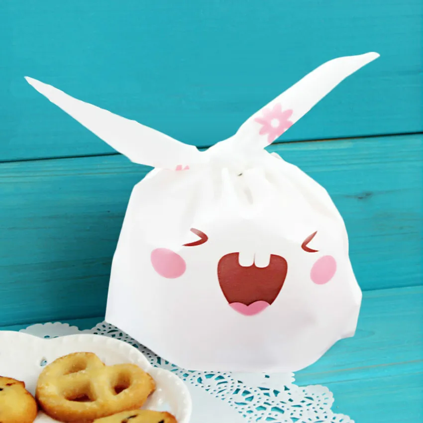 

50pcs Rabbit Ear Candy Cookies Bags Xmas Plastic Gift Bags Wedding Favors Easter Bunny Plastic Bag Birthday Party Decoration