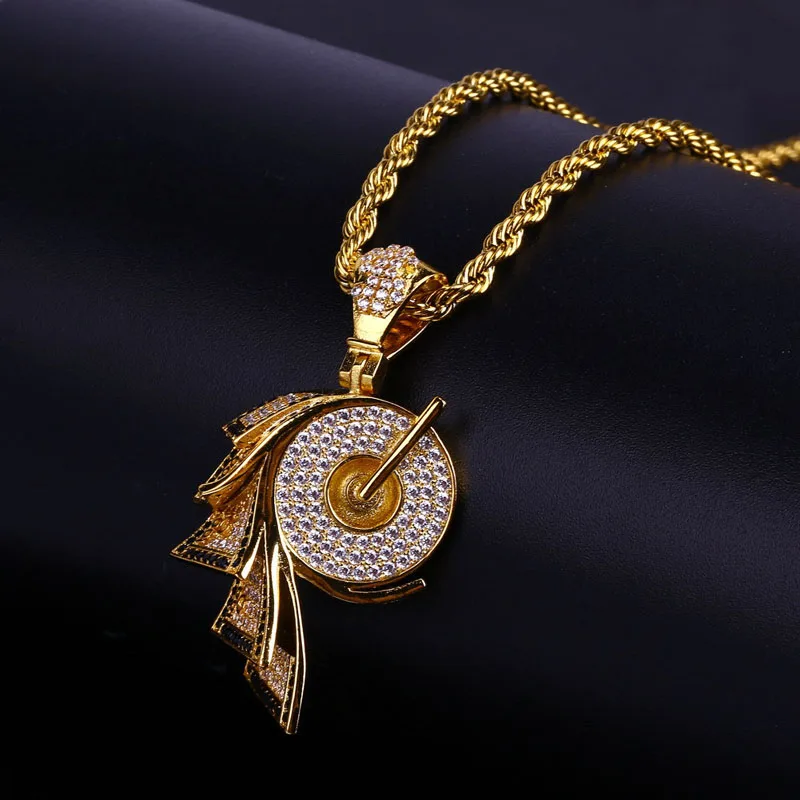 

European and American fashion roll paper shape necklace inlaid zircon hip-hop personality necklace