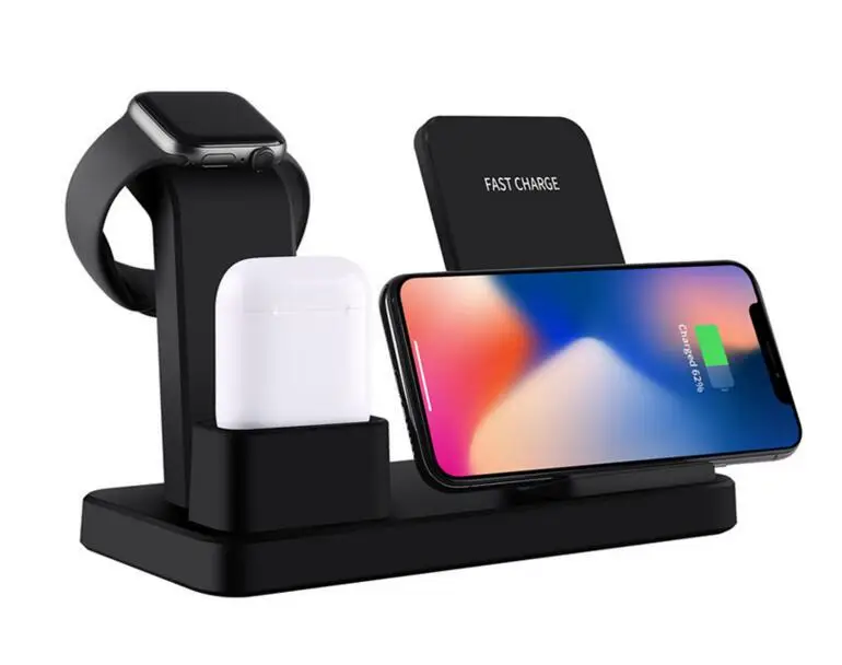 

10w 2A fast 3 in1 wireless charger holder dock for iphone 8 x/xs samsung s9 s10 for apple watch for airpods with retail box