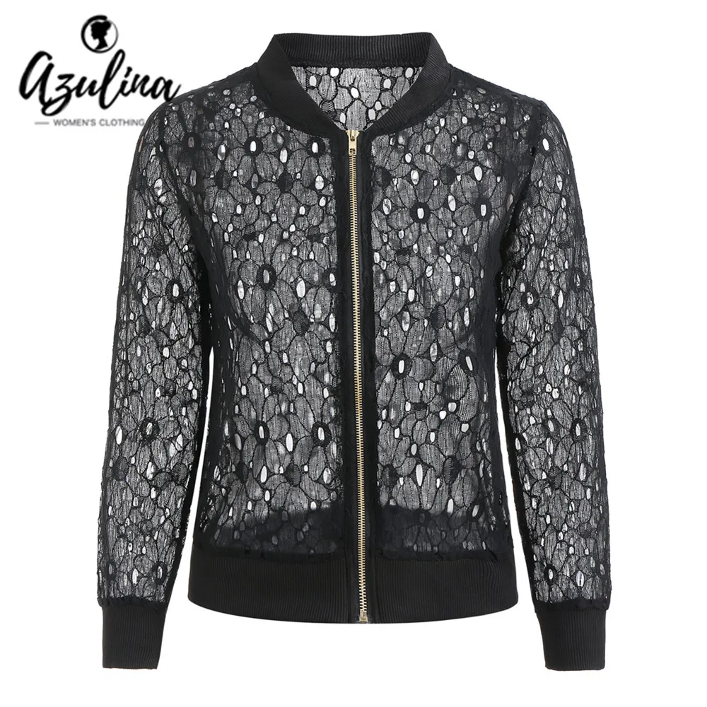 AZULINA Ribbed Trim Lace Jacket 2018 Women Coat Autumn