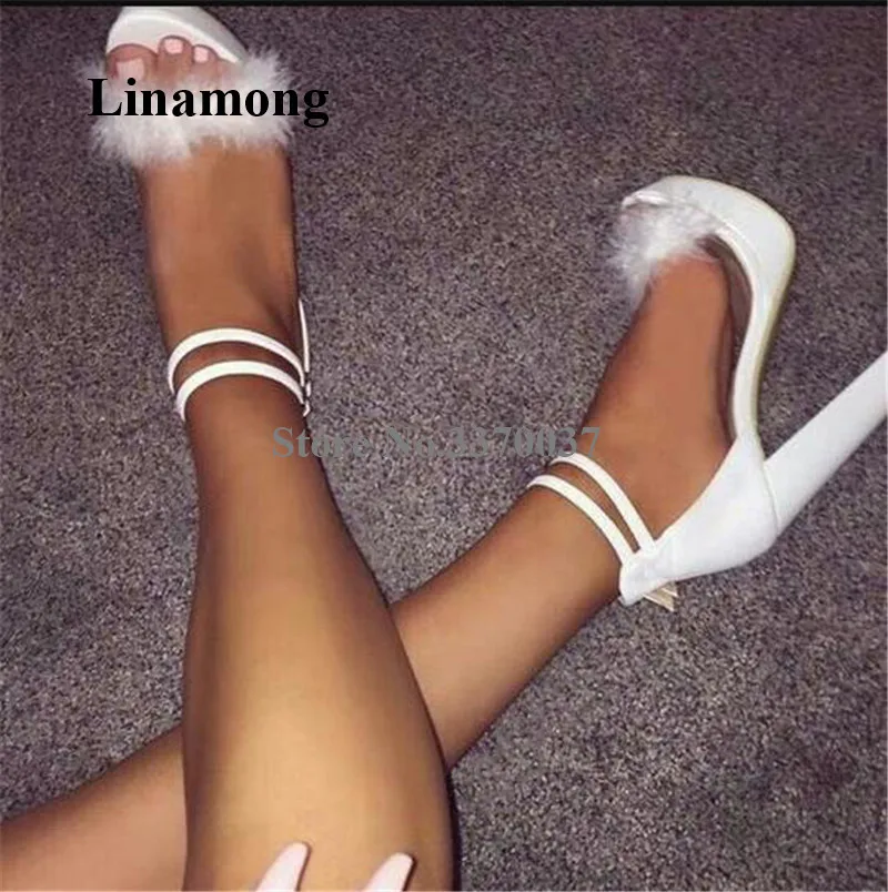 Open toe chunky heel with fur Clearance