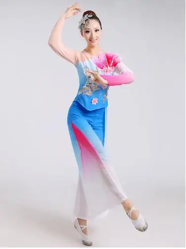(0120) women Chinese Folk dance costumes sequins Embroidery Hanfu yangko dance pink flower Jiangnan rain classical dance costume