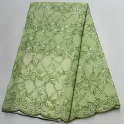 Зеленый цвет африканский органза кружевной ткани вышитые в нигерийском стиле Модные африканские кружевной ткани с блестками для