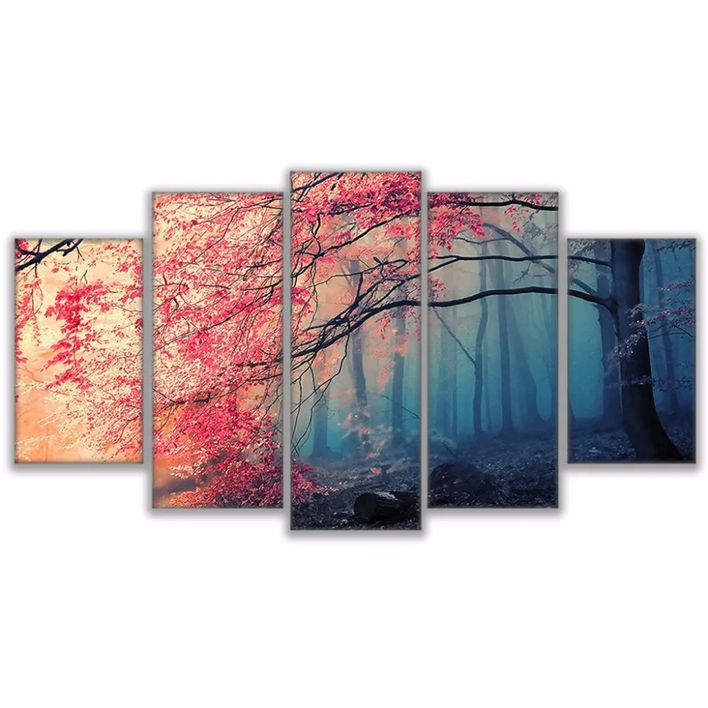

5 Pieces Scenery herry Blossoms Red Trees Forest picture Diamond Embroidery Mosaic Diy Diamond Painting Cross Stitch Room Decor