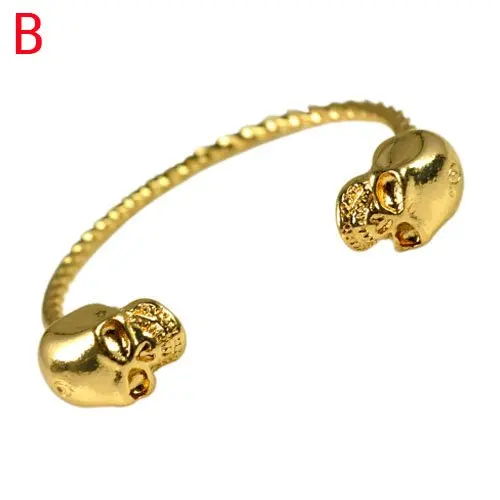 

Vintage Gold Alloy steampunk open 2 heads skull bangle for women BR-1386