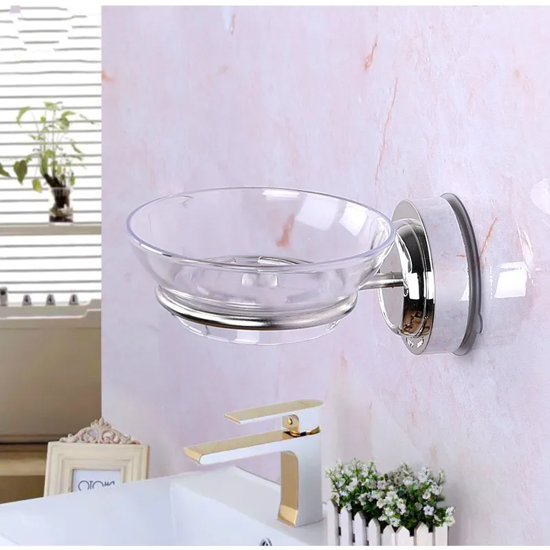 

XYC0112 silver super suction cup round transparent soap dish sucker soap box practical bowl-shaped soap box