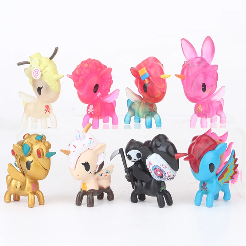 8pcs/set Unicorn figure Toy my Collection Little Cute Rainbow Unicorn