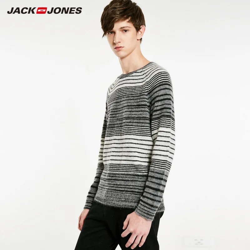 Мужской свитер в полоску JackJones классический с длинными рукавами и круглым
