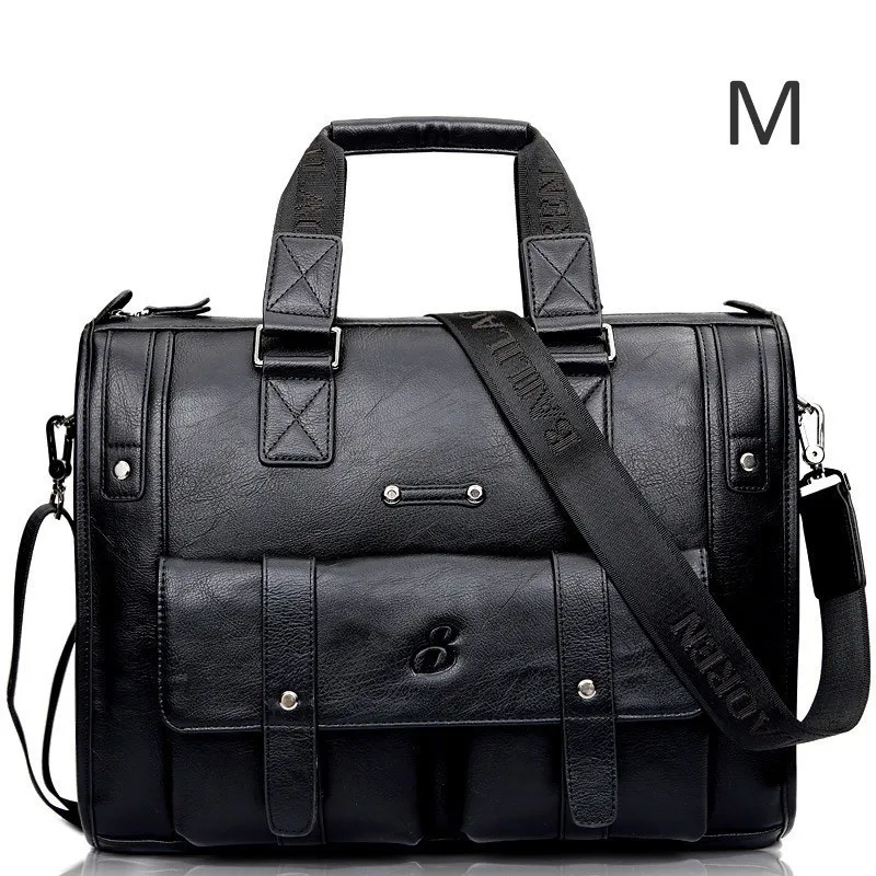 Большой Вместительный мужской кожаный коричневый портфель, деловая сумка, Мужская винтажная сумка на плечо, мужская сумка для ноутбука, супер дорожные сумки Maleta - Цвет: Black M