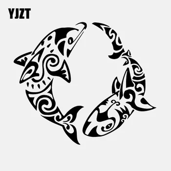 

YJZT 16.6CM*14.2CM Vinyl Decal Dolphin Versus Shark Sea Ocean Marine Animals Car Stickers Decor Black/Silver C24-0707