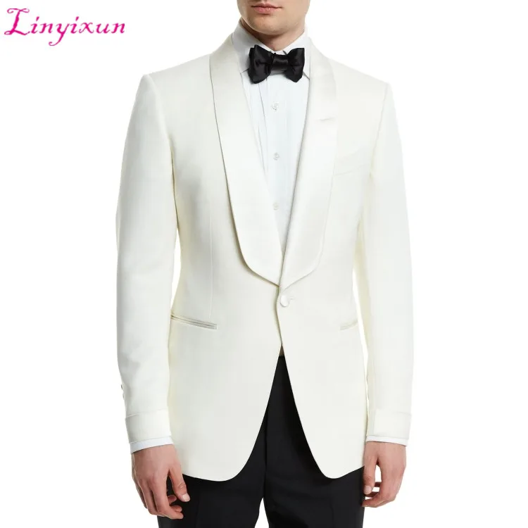 

Linyixun 2019 cream IVORY men suits Groom Tuxedos 2pic Wedding Suit For Mens Fashion Tuxedos wedding party Stage performance
