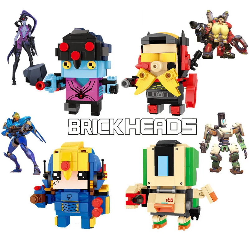 

figure Brickheadz D.Va Reinhardt Bastion black widow battery falla jorbjorm Building Block Bricks Toys with Legoed