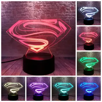 

DC Logo Superman Figure Model 3D Illusion LED Lamp Colourful Change Desk Nightlight Super Heros Super Man Bedge Figurines Toys