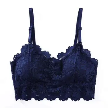 

Sun Flower Lace Silk Beauty Back Wrapped Super Straps Thick Bra Tube Top With Chest Pad Bottoming Prevention Ladies V-Neck Sli