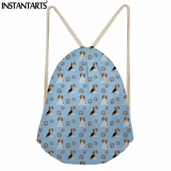 

INSTANTARTS Beagle Dog Printing Women Men Drawstring Bags Casual Small Shoes Ball Storage Bag Fashion String Backpack for Female