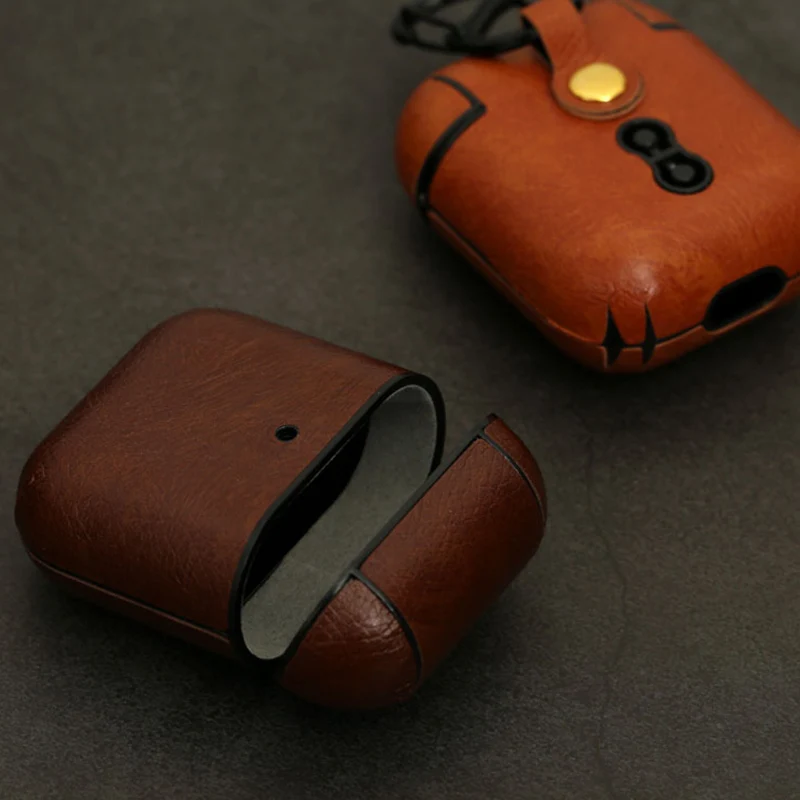 Business Earphone Case For Apple Airpods 2 Strap PU Leather Bluetooth Headphone Air Pods Cover Case Pouch AirPod Accessories 1:1