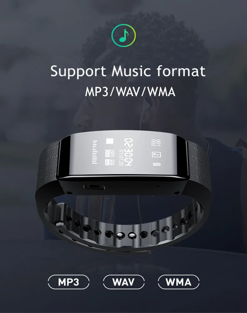 Yescool 8 ГБ Цифровой диктофон носимые Смарт-часы браслет спортивный шагомер браслет mp3-плеер Голосовая активация запись