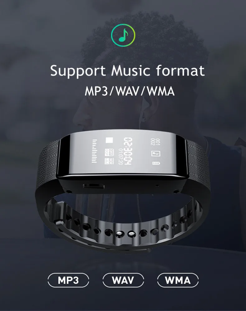 Yescool Invisble Цифровой диктофон Смарт часы браслет Спорт Шагомер Браслет MP3 музыкальный плеер голосовой активация рекордер