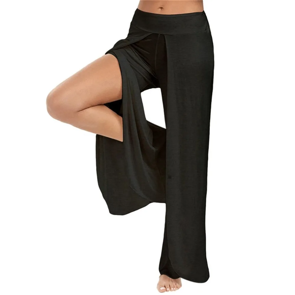 Comfortable Women Sexy High Split Mid Waist Wide Leg Pant Sport Yoga