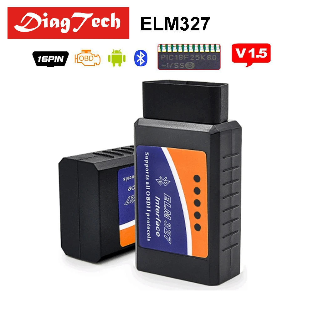 Лучшее качество elm327 V1.5 Bluetooth OBD2 PIC18F25K80 Chip ELM 327 В 1,5 Код читателя OBDII инструмент диагностики Дизель Бензин elm327