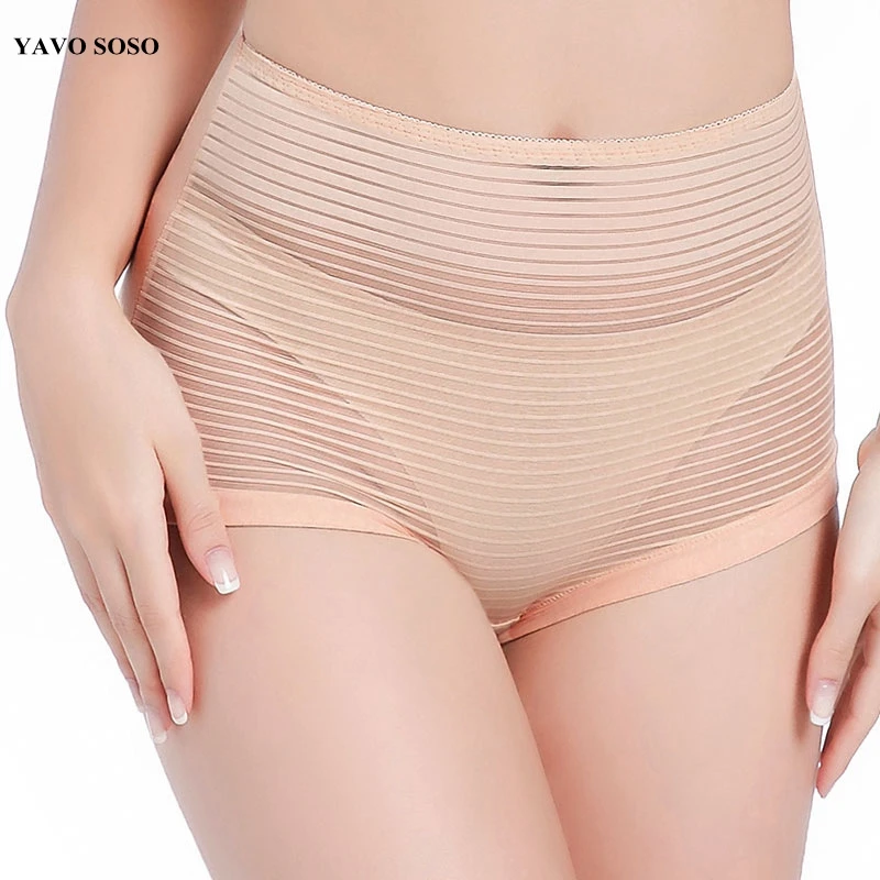

2018 New Arrival Breathable Stripe Thin Cotton Briefs Women panties Shapers Belly in carry buttock corset body underwear