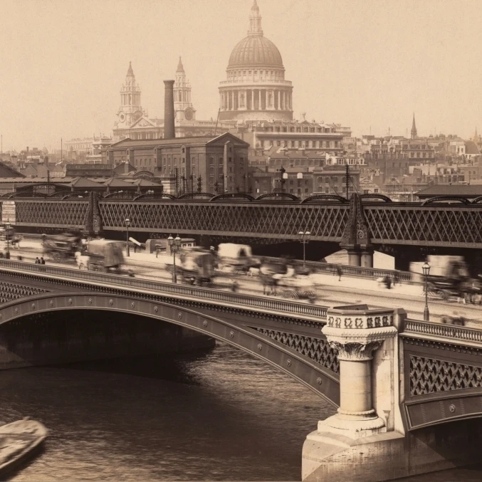 London  England. Blackfriar's Bridge With St. Paul's Cathedral Behind. From A Postcard Circa 1890. Print (18 x 12)