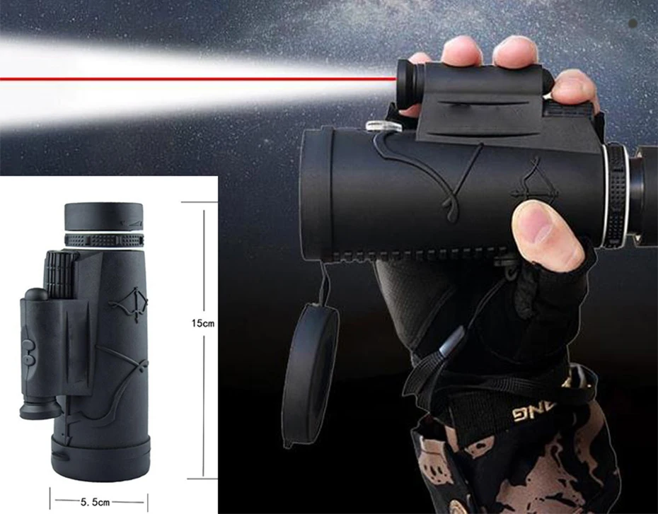 Livre com Lente Lanterna para Caça Monocular de Visão Monocular ao ar Bak4 Não Telescópio Noturna Luz Laser Pointer 12x50 Handheld 22 Telescópio e binóculos