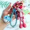 Cartoon PVC Pink Panther Keychain With Strap Metal Bell Leather Holder For Kids Girls Backpack Key Ring Pendant Christmas Gift ► Photo 2/6