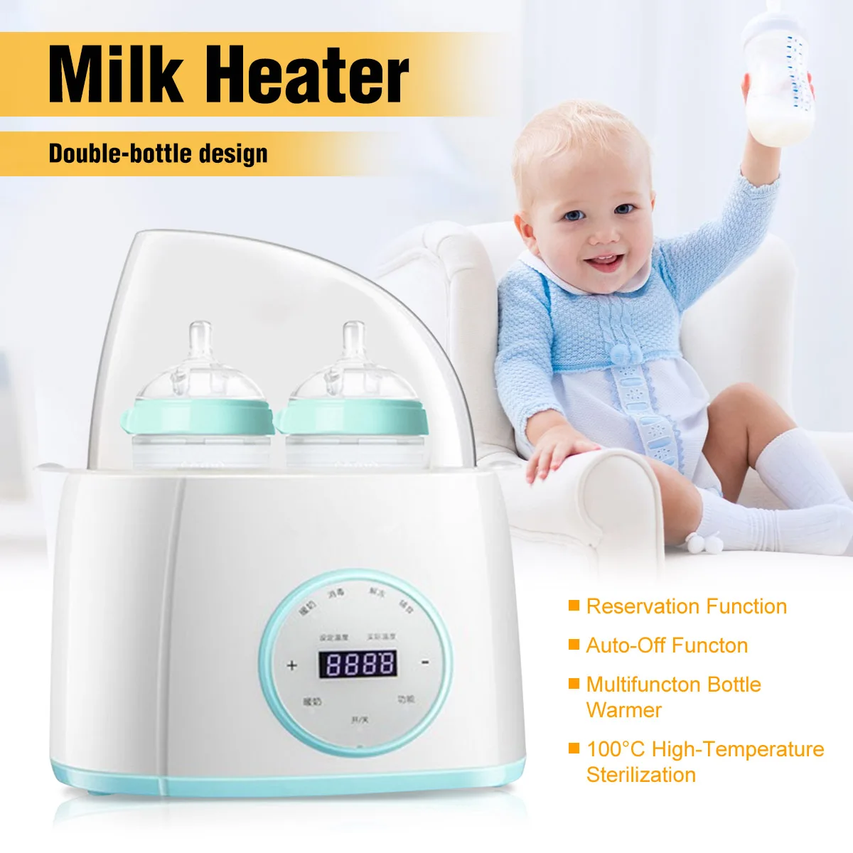 

Multifunction Baby Feeding Double Bottle Warmer Heater 6 in 1 Universal Babyfood Warm Bottle Sterilizer Electric Milk Warmer
