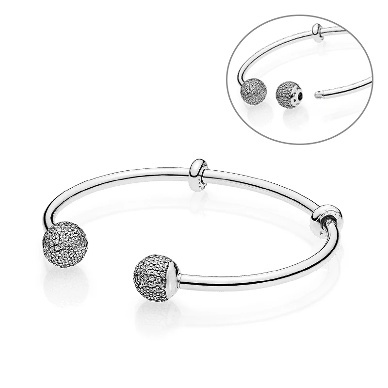 

JP Luxury 100% 925 Sterling Silver Bangles Women Fashion Silver Jewerly Fit Original Charm Pandora Bracelet Bangles Fixed Beads