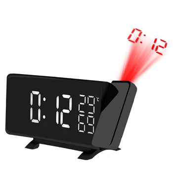 

Rotating projection digital LED clock Temperature/hygrometer clock FM radio electronic clock desktop Curved screen alarm clock