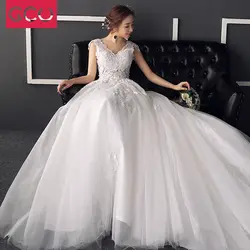 2019 Новое поступление ТРАПЕЦИЕВИДНОЕ кружевное свадебное платье большого размера Vestido De Noiva с v-образным вырезом аппликации с коротким