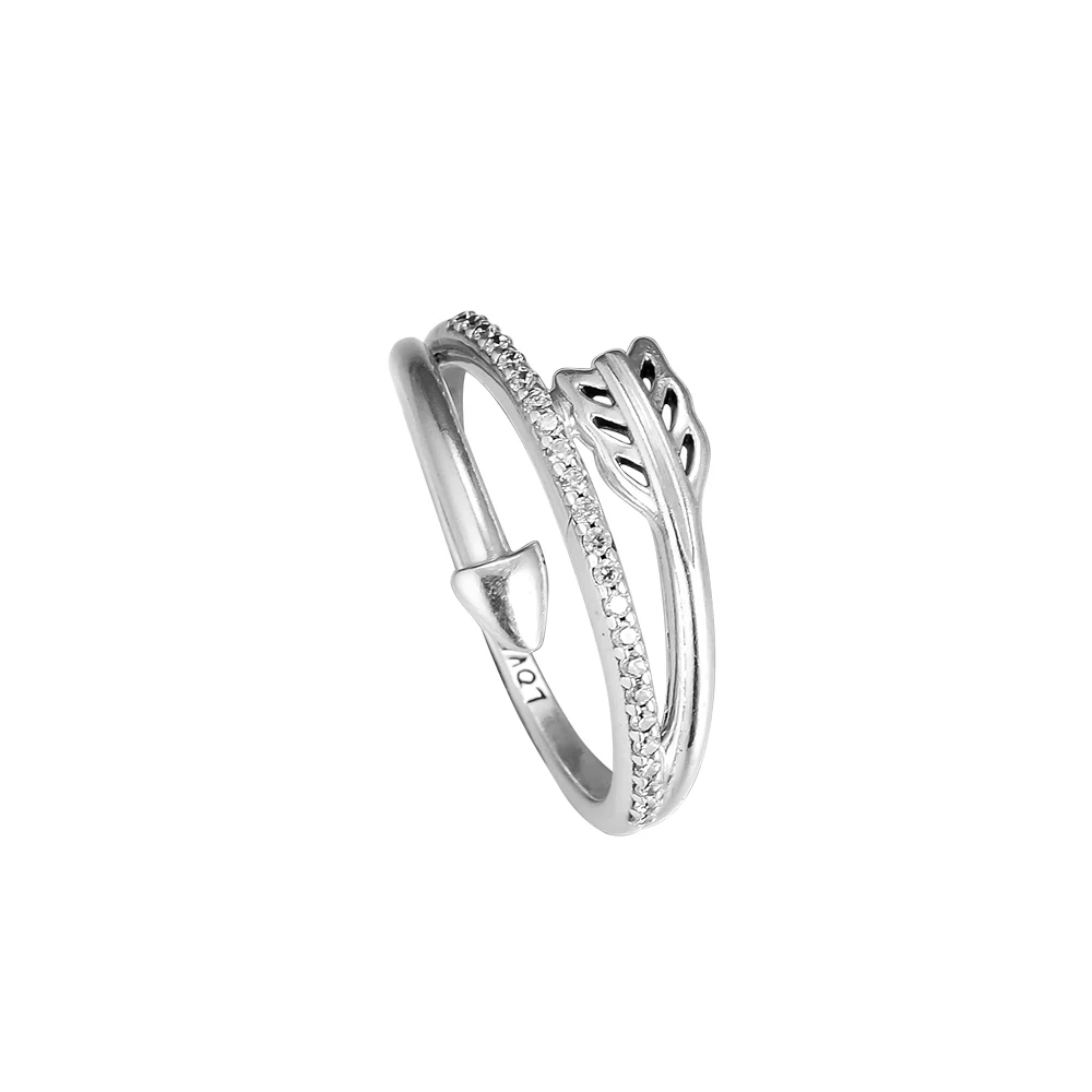 

2019 Valentine Day 925 Sterling Silver Jewelry Sparkling Arrow Ring with Clear CZ Fashion Rings for Women QANDOCCI
