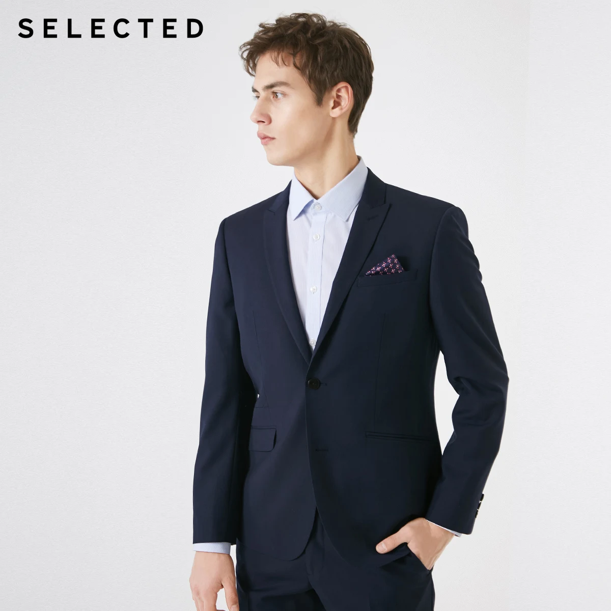 Cena Wybrany męski wełniany kołnierz zapinany na biznes regularny krój wełniany blezer T | 41915Y507