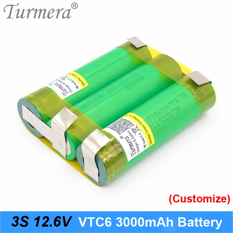 Аккумулятор Turmera 3S 12,6 V 4S 16,8 V US18650VTC6 3000mah 30A ток разряда для шуруповерта батареи(по индивидуальному заказу