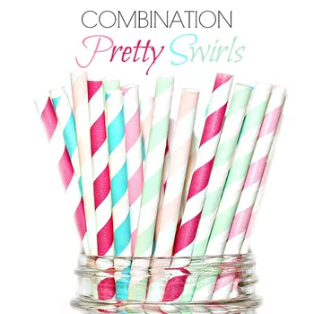 

125pcs Mixed Colors PRETTY SWIRLS PARTY Paper Straws,Light,Hot,Deep Pink,Mint,Aqua Striped Drinking Straws,Cheapest Suppliers