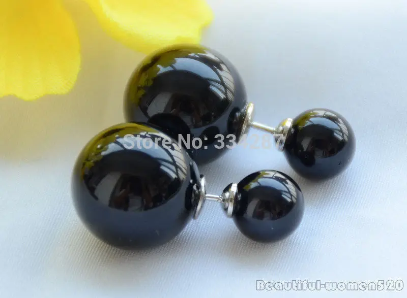 

hot sell new - wholesale14mm black round south sea shell pearl stud EARRING