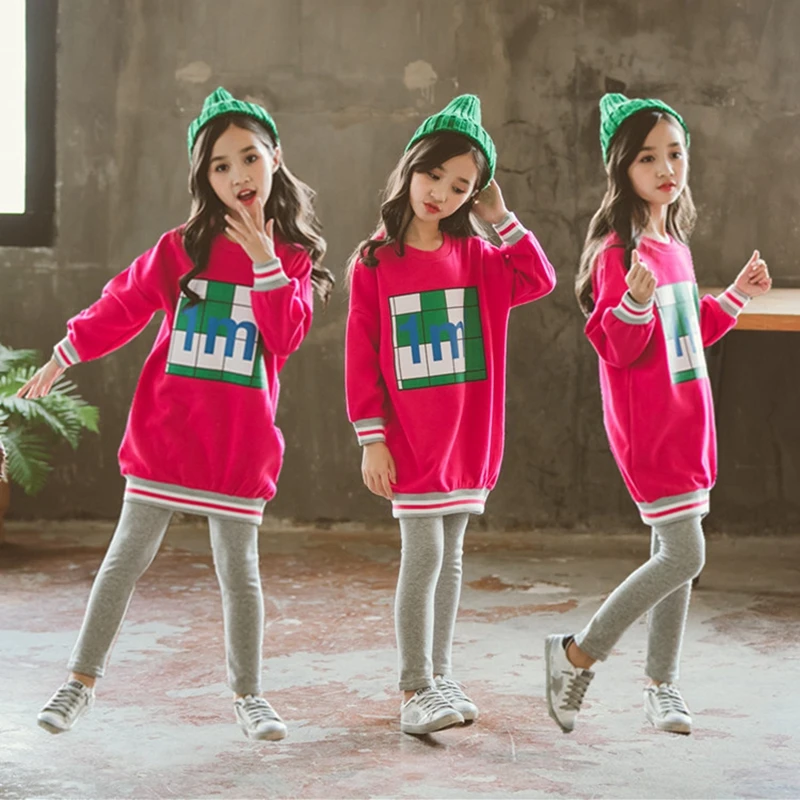 

Fashion Kids Tracksuit Girls Clothing Sets Spring Teen Girls Clothes Children's Sweatshirts Print Tops+Pants Leggings Trousers