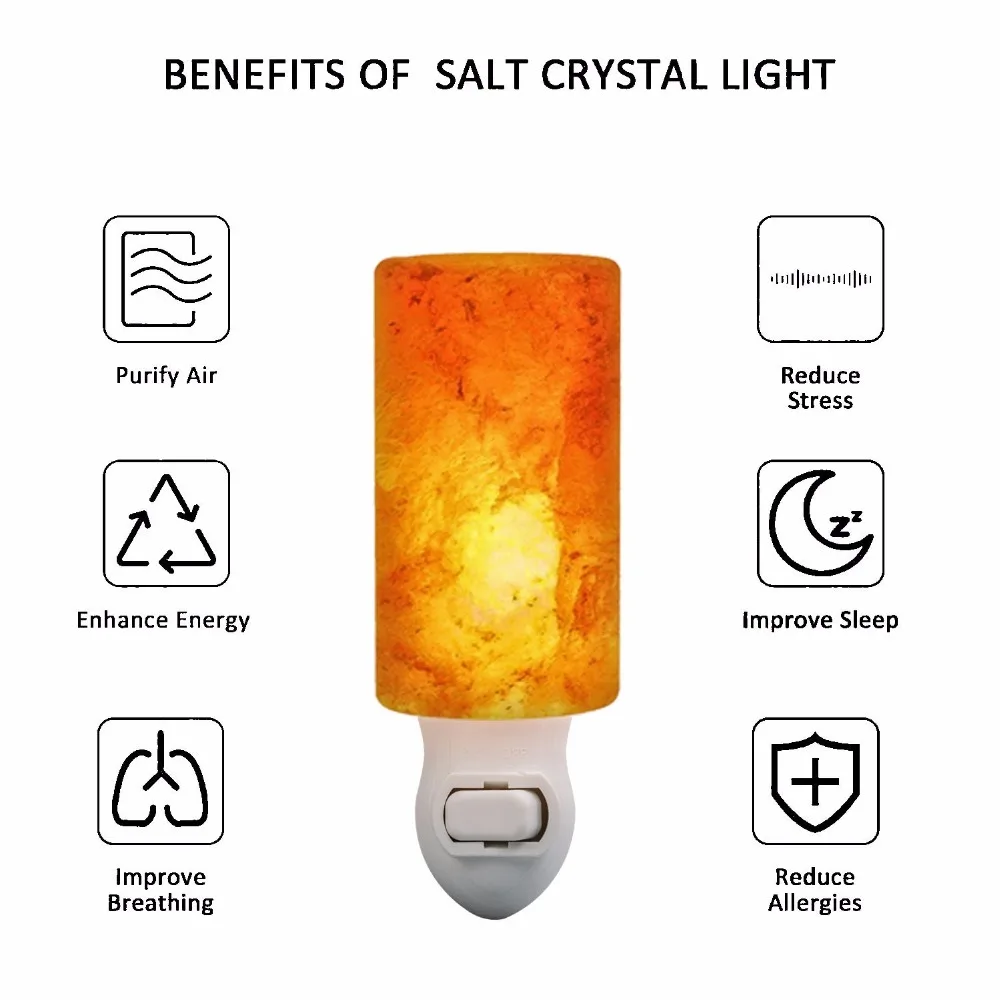 

Hand Carved Natural Crystal Himalayan Salt Lamp Mini Night Light with UL-Approved Wall Plug Cylindrical Home Decor Portable Lamp