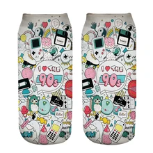 Горячая Распродажа, новые носки с 3D принтом I Love The 90, женские носки, милые короткие носки, несколько мультиков, повседневные носки с телефоном для подростков
