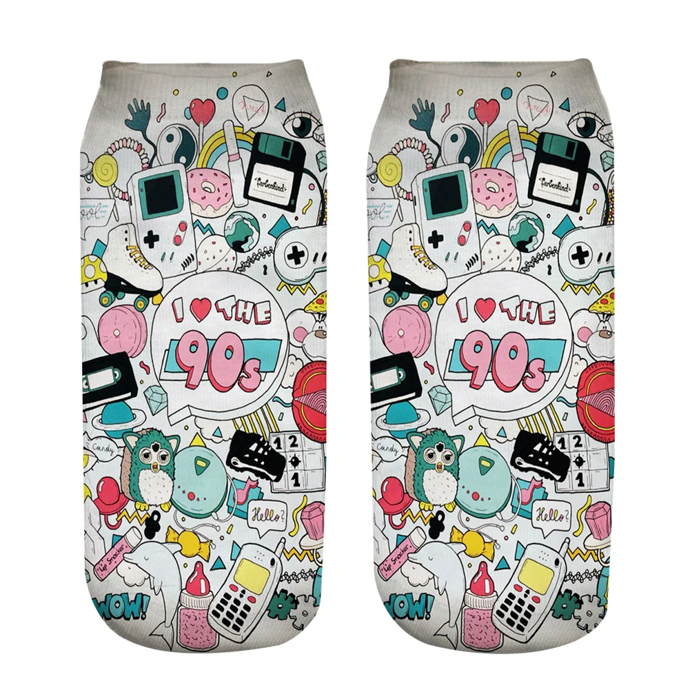 

Hot sale New 3D Print Socks I Love The 90's Women Socks Cute Ankle Sock Multiple Cartoons Casual Type Teenager Print Phone Socks
