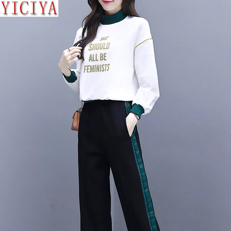 

YICIYA letter ladies 2 piece set outfit tracksuit whiter plus size winter autumn women pant and top co-ord set elegant clothes