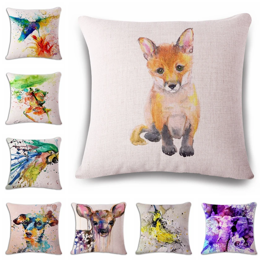 

fox's birds Watercolor animals Cushion(No Filler) Polyester Family affection Sofa Car Seat family Home Decorative Throw Pillow