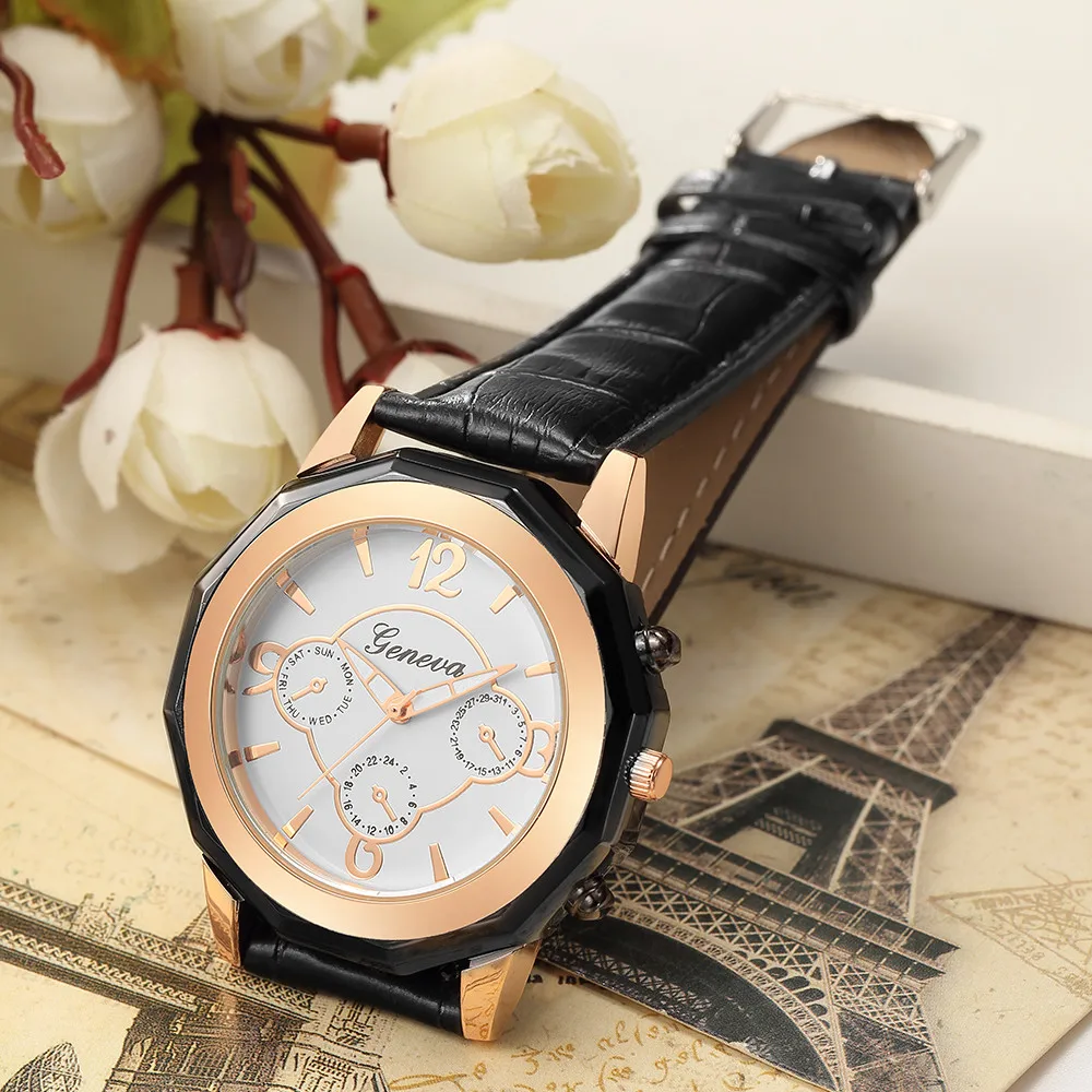 Fashion Women Leather Casual Watch Luxury Analog Quartz Crystal Wristwatch Fashion Women Leather Casual Watch Luxury Analog Quartz Crystal Wristwatch
