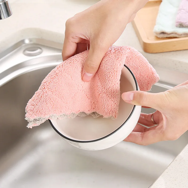 Household Kitchen Towels Absorbent Thicker Double-layer Microfiber Wipe Table Kitchen Towel Cleaning Dish Washing Cloth
