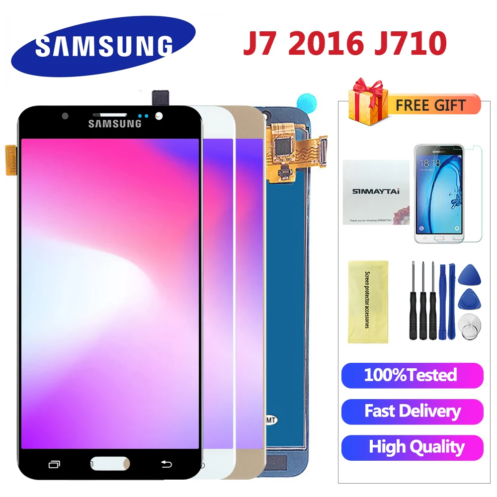 

New AAA J710 LCDs For Samsung J7 2016 J710 LCD Digitizer Assembly SM-J710F J710M J710H LCD Display+Touch Screen Free shipping