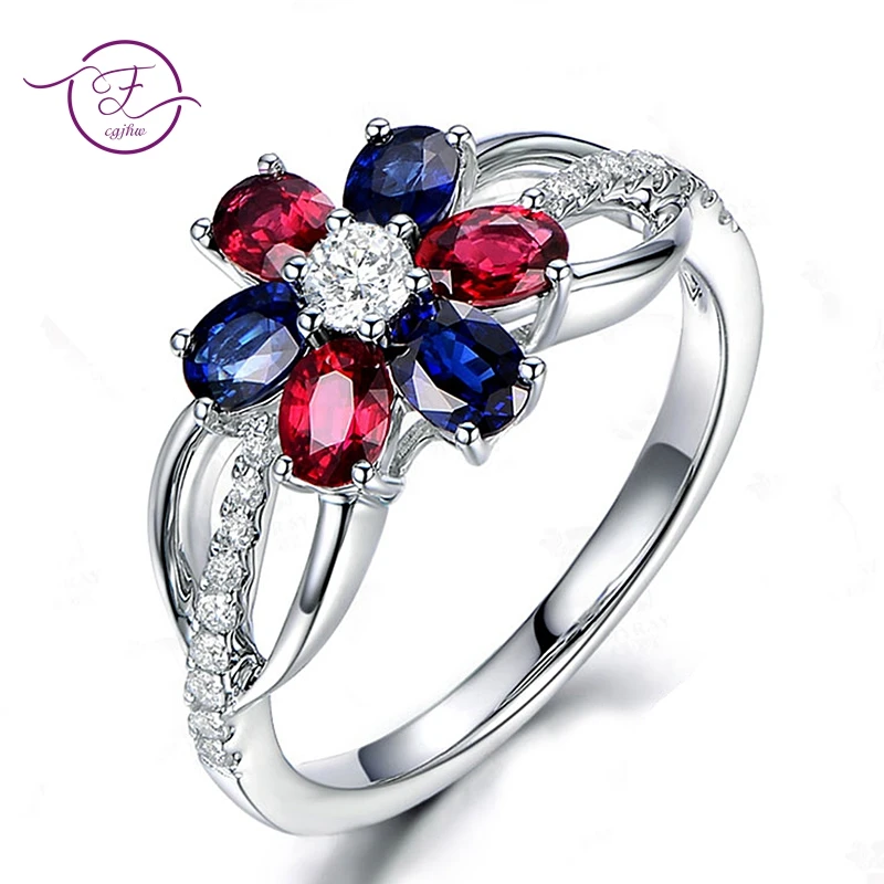 

Rings For Women Solid Silver 925 Charm Romantic Red Blue Spinel Flower Rings With AAA Cubic Zirconia Wedding Party Gifts Hotsale